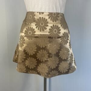 Princess Polly Skirt Size 4 Tan Gold Satin Daisy Floral Micro Mini Retro Mod